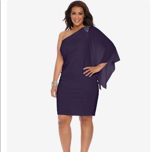 R&M Richards navy one shoulder cocktail dress